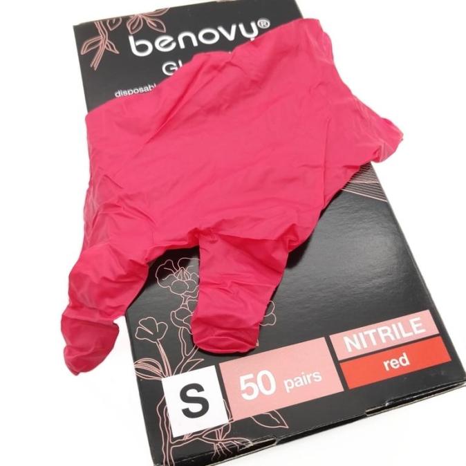 Перчатки нитриловые Benovy 50 пар красные размер S