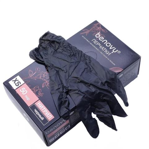 Перчатки нитриловые Benovy 50 пар черные размер XS