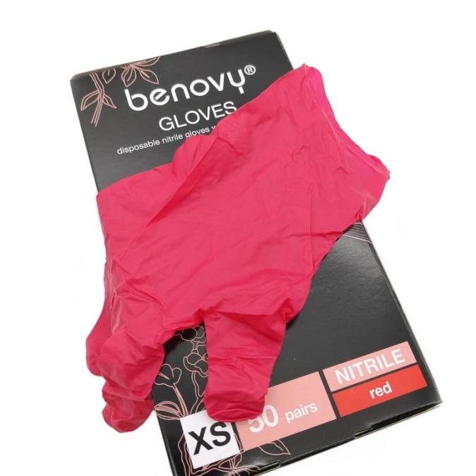 Перчатки нитриловые Benovy 50 пар красные размер XS