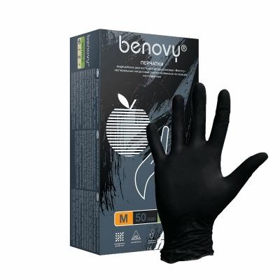 Перчатки нитриловые Benovy 50 пар черные размер M